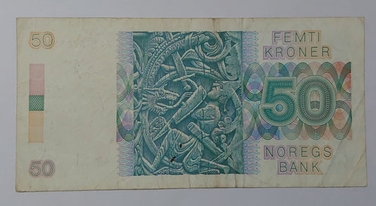 Norway 50 Kroner 1993 P42 Used note ending serial no:357 - ZealHobbieZ