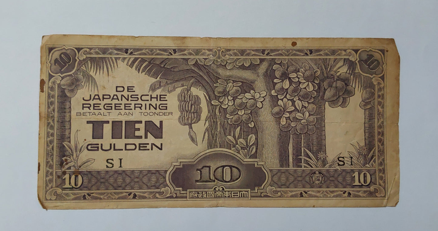 Netherlands East Indies 10 Gulden (Japanese Occupation) 1942 P125 Used N1
