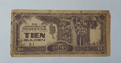 Netherlands East Indies 10 Gulden (Japanese Occupation) 1942 P125 Used N1