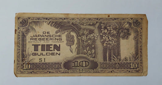 Netherlands East Indies 10 Gulden (Japanese Occupation) 1942 P125 Used N1