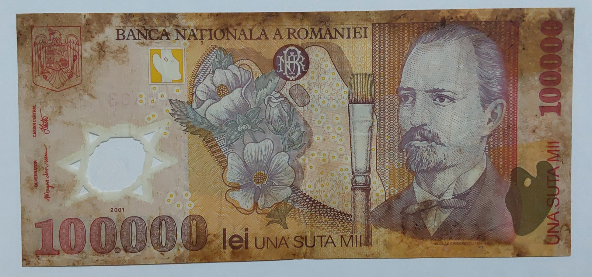 Romania 100000 Lei 2004 P114 Polymer heavily Used note ending serial no:226 - ZealHobbieZ