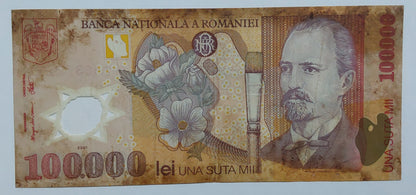 Romania 100000 Lei 2004 P114 Polymer heavily Used note ending serial no:226 - ZealHobbieZ