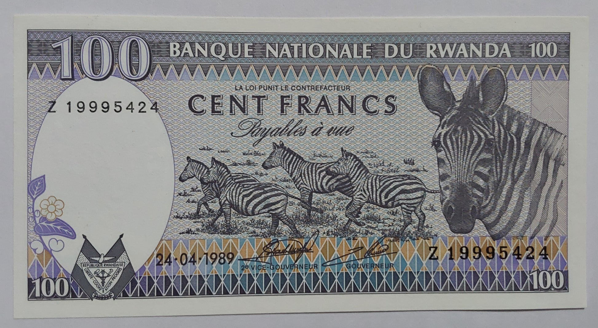 Rwanda 100 Francs 1989 UNC P19 - ZealHobbieZ