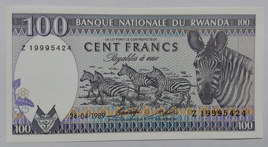 Rwanda 100 Francs 1989 UNC P19 - ZealHobbieZ