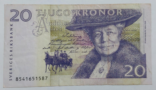 Sweden 20 Kronor (small type) 2008 P63 Used note ending serial no: 587 - ZealHobbieZ