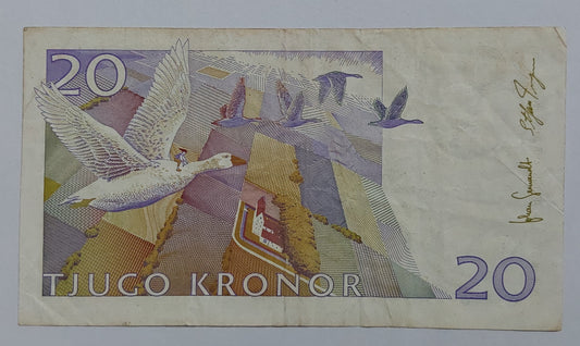Sweden 20 Kronor (small type) 2008 P63 Used note ending serial no: 587 - ZealHobbieZ