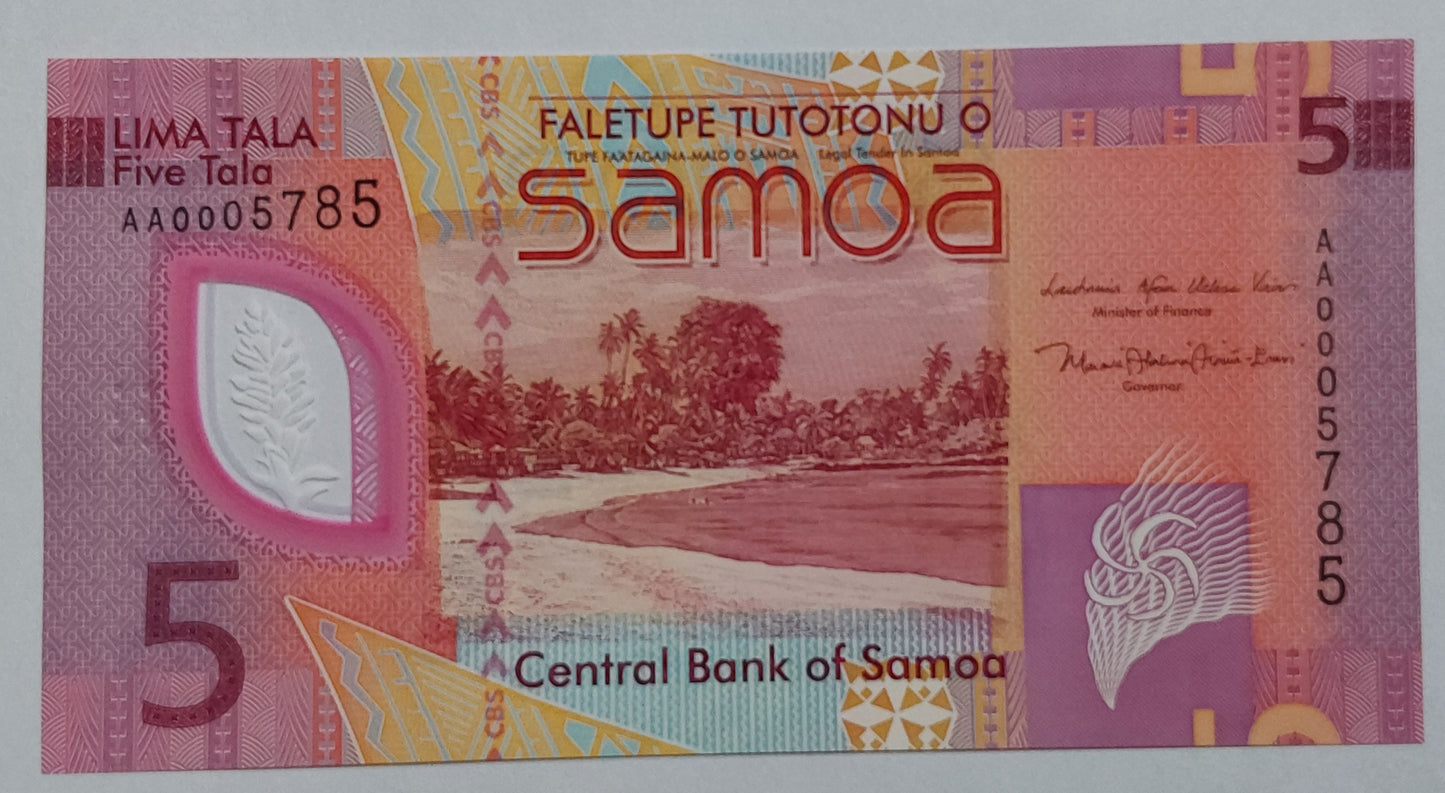 Samoa 5 Tala 2023 P47 UNC Polymer - ZealHobbieZ