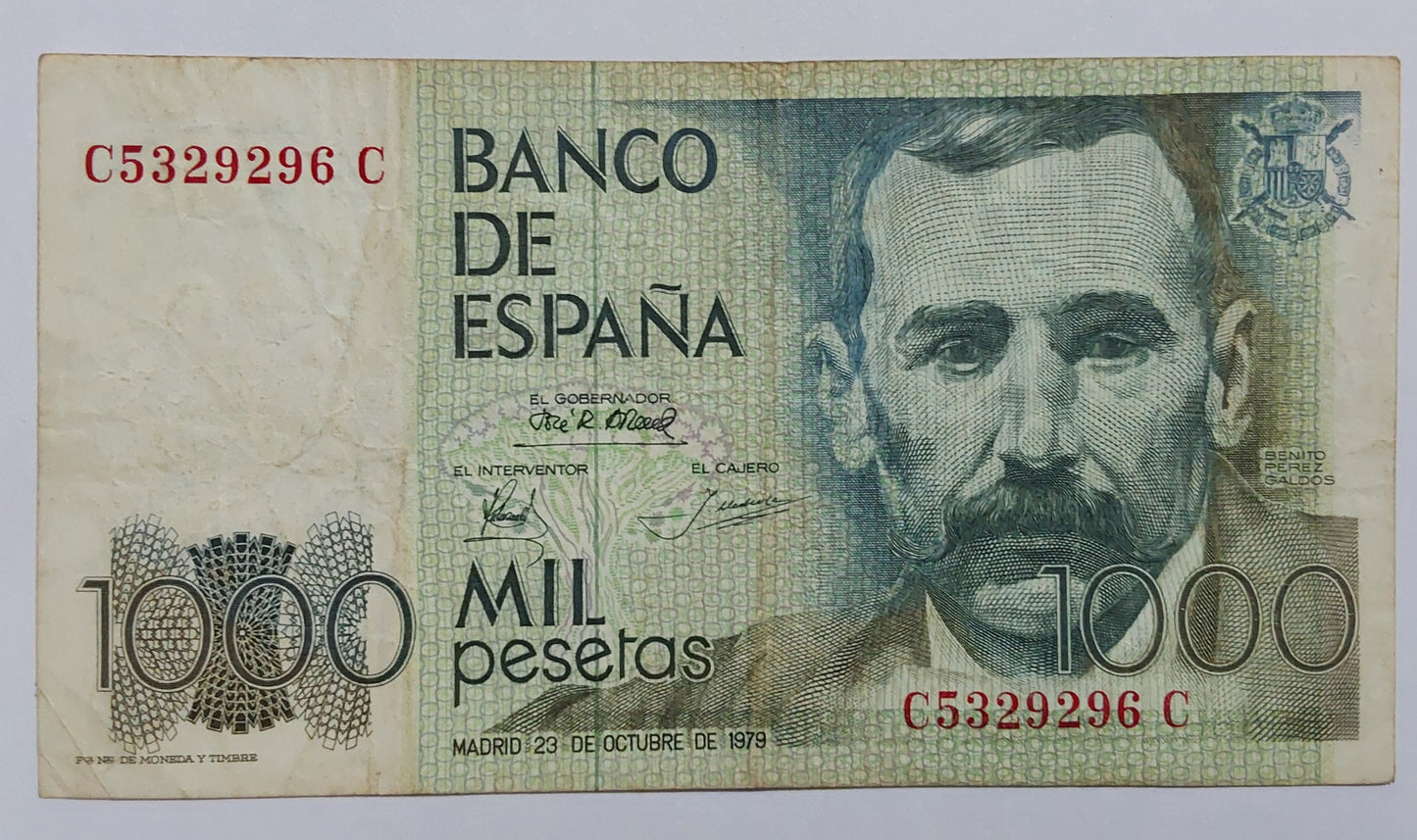 Spain 1000 Pesetas 1979 P158 Used note ending serial no:296 - ZealHobbieZ