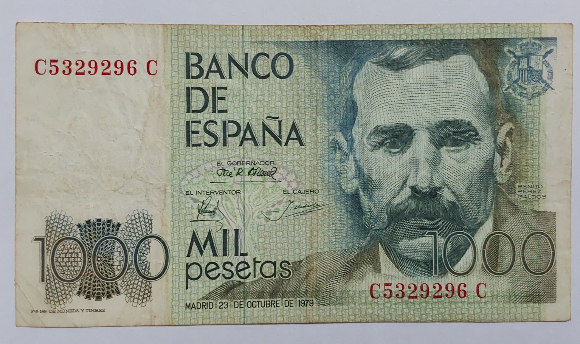 Spain 1000 Pesetas 1979 P158 Used note ending serial no:296 - ZealHobbieZ
