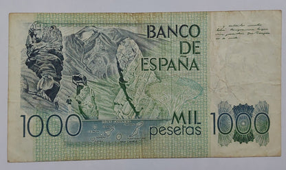 Spain 1000 Pesetas 1979 P158 Used note ending serial no:296 - ZealHobbieZ