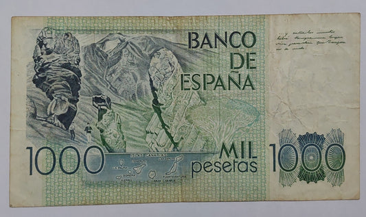Spain 1000 Pesetas 1979 P158 Used note ending serial no:296 - ZealHobbieZ