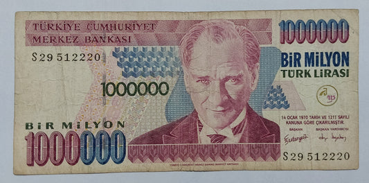 Turkey 1 000 000 Lira 2002 P213 Used note ending serial no:220 - ZealHobbieZ