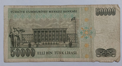 Turkey 50 000 Lira (Black numeral) 1995-99 P204 Used note ending serial no:804 - ZealHobbieZ