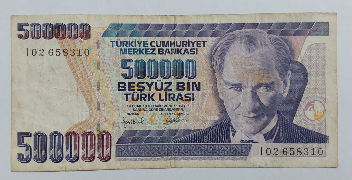 Turkey 500 000 Lira 1997 P212 Used note ending serial no: 310 - ZealHobbieZ