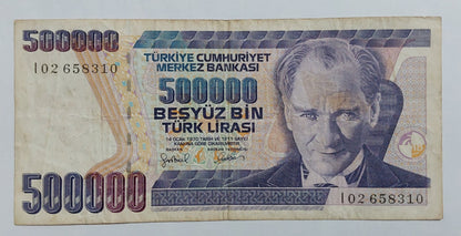 Turkey 500 000 Lira 1997 P212 Used note ending serial no: 310 - ZealHobbieZ