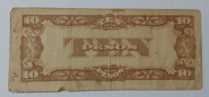 Philippines 10 Pesos (Japanese Government occupation ) 1942 P108 heavily Used note - ZealHobbieZ