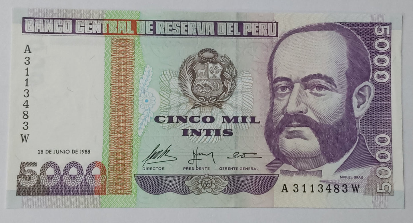 Peru 5000 Intis UNC 1988 P137 - ZealHobbieZ