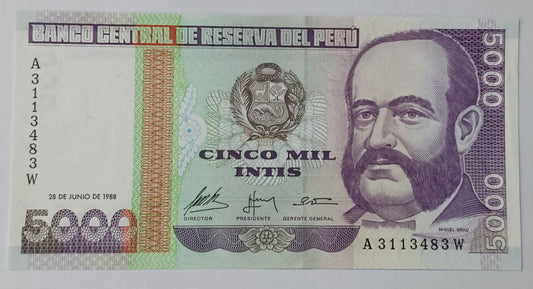 Peru 5000 Intis UNC 1988 P137 - ZealHobbieZ