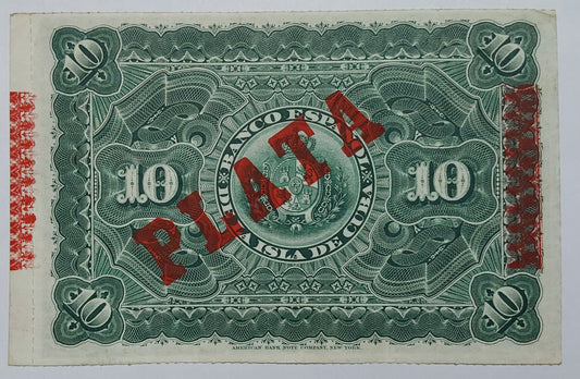 Cuba 10 Pesos 1896 P49d Used note ending serial no:206 - ZealHobbieZ