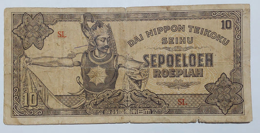Indonesia (netherland east indies) (japanese occupation ) 10 Roepiah 1944 P131 Heavily Used - ZealHobbieZ
