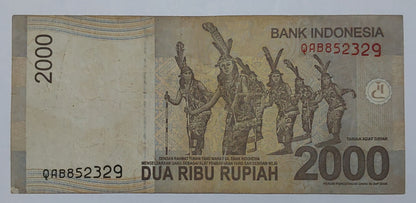 Indonesia 2000 Rupiah 2009 P148a Used note ending serial no:329 - ZealHobbieZ