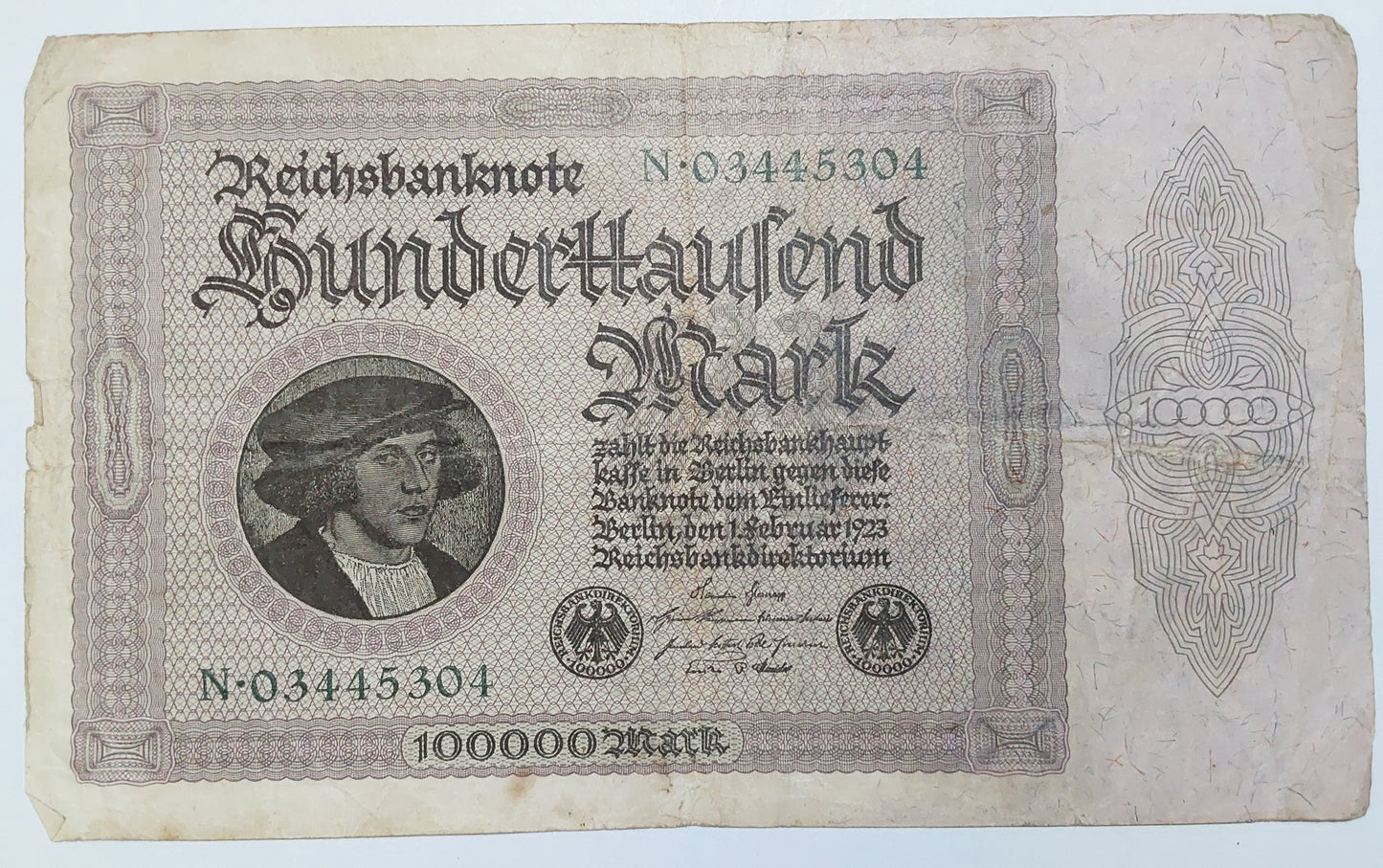 Germany 100,000 Mark 1923 P83 Heavily Used Big size note ending serial no 304 - ZealHobbieZ