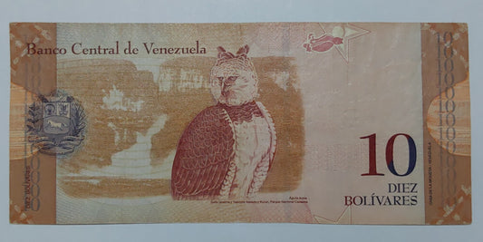 Venezuela 10 Bolívares 2009 P90 Used note ending serial no:136 - ZealHobbieZ