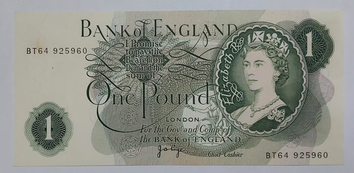 England 1 Pound - Elizabeth II (Series C; portrait) P374g Used note 1970-77 - ZealHobbieZ