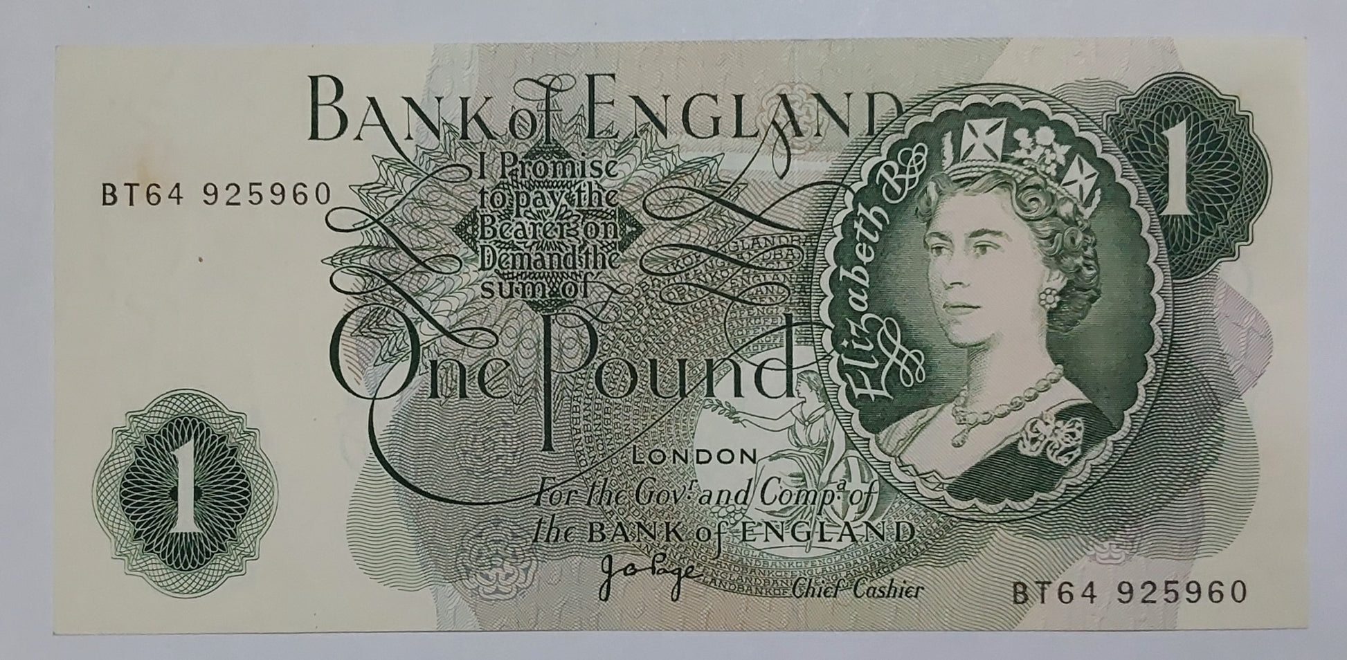 England 1 Pound - Elizabeth II (Series C; portrait) P374g Used note 1970-77 - ZealHobbieZ