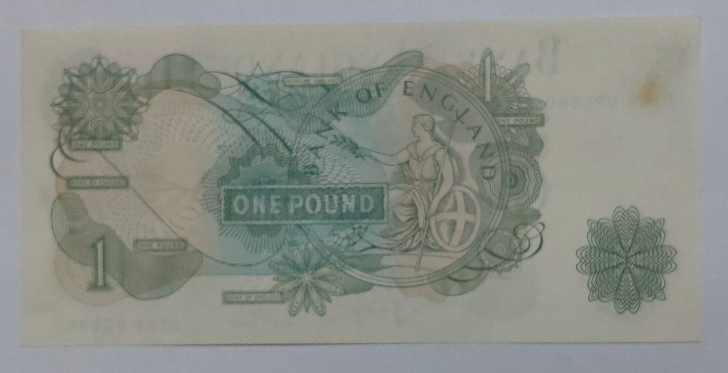 England 1 Pound - Elizabeth II (Series C; portrait) P374g Used note 1970-77 - ZealHobbieZ