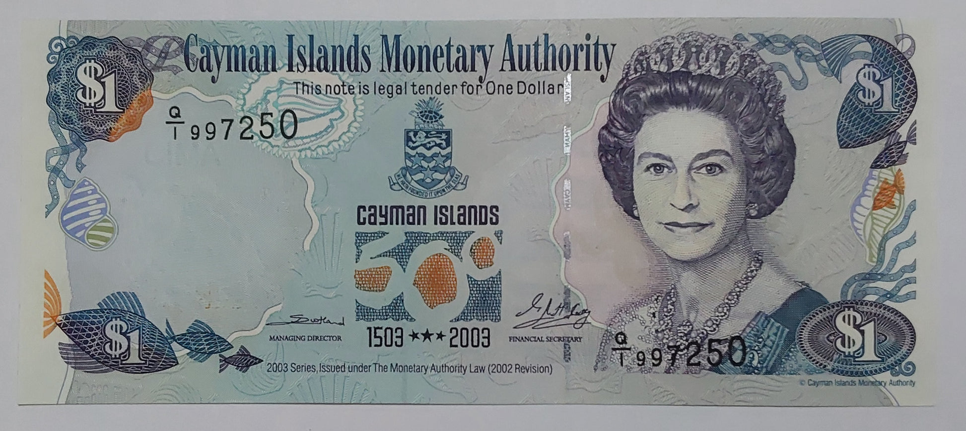 Cayman Islands 1 Dollar (500th Anniversary of Discovery) 2003 UNC P30a Queen Elizabeth II - ZealHobbieZ