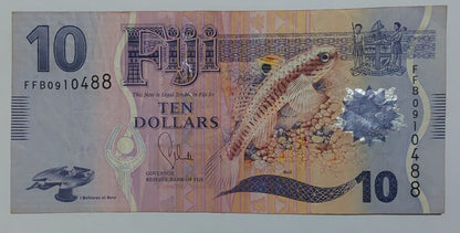 Fiji 10 Dollars 2013 P116 Used note ending serial no: 488 - ZealHobbieZ