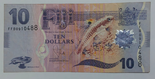 Fiji 10 Dollars 2013 P116 Used note ending serial no: 488 - ZealHobbieZ