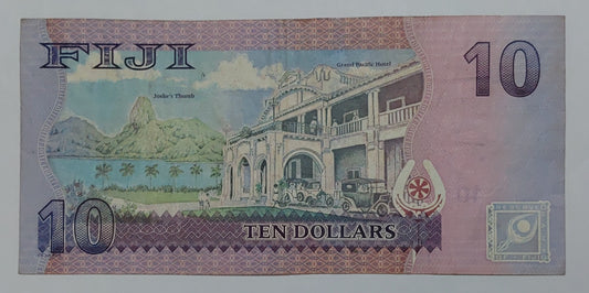 Fiji 10 Dollars 2013 P116 Used note ending serial no: 488 - ZealHobbieZ