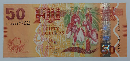 Fiji 50 Dollars 2013 P118 Used note ending serial no: 722 - ZealHobbieZ