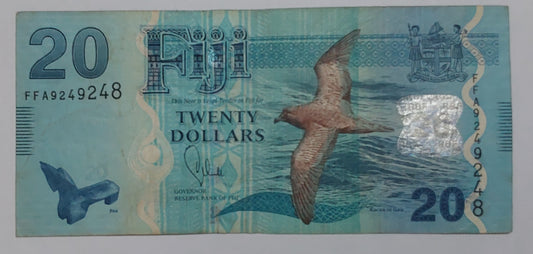 Fiji 20 Dollars 2013 P117 Used note ending serial no: 248 - ZealHobbieZ