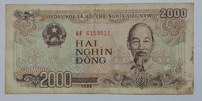 Vietnam 2000 Dong Used 1988 P107 Used note ending serial no:511 - ZealHobbieZ
