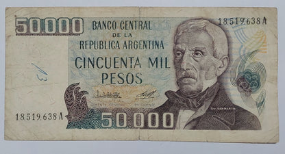 Argentina 50000 Pesos 1979-83 P307 Heavily Used note ending serial no:638 - ZealHobbieZ