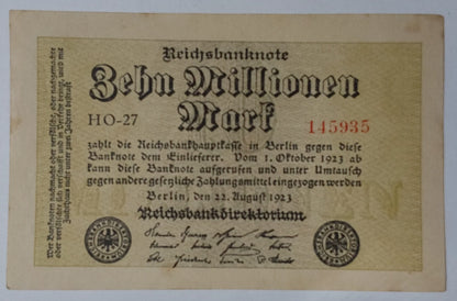 Germany 10,000,000 Mark 1923 P106a Used Uniface note ending serial no 935 - ZealHobbieZ