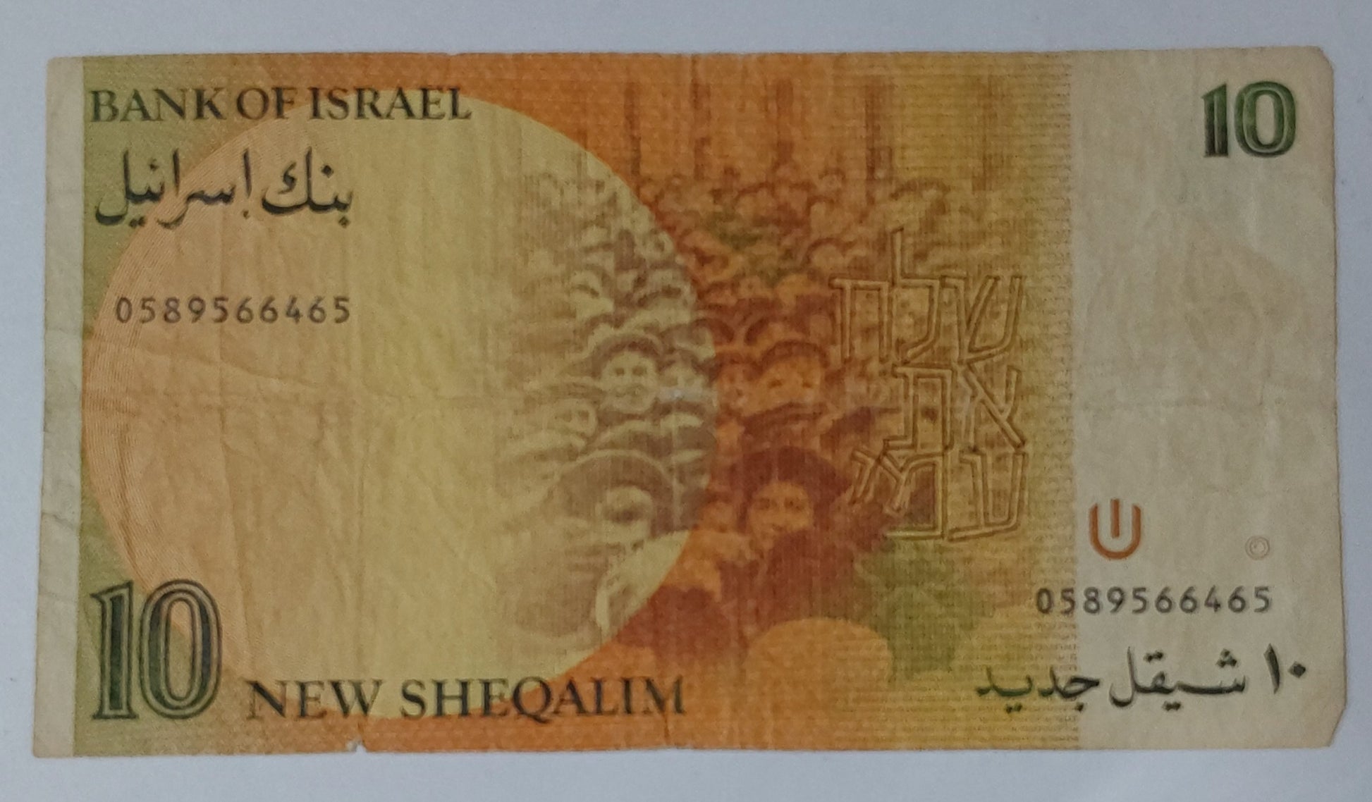Israel 10 New Sheqalim 1987 P53b Heavily Used note ending serial no: 465 - ZealHobbieZ