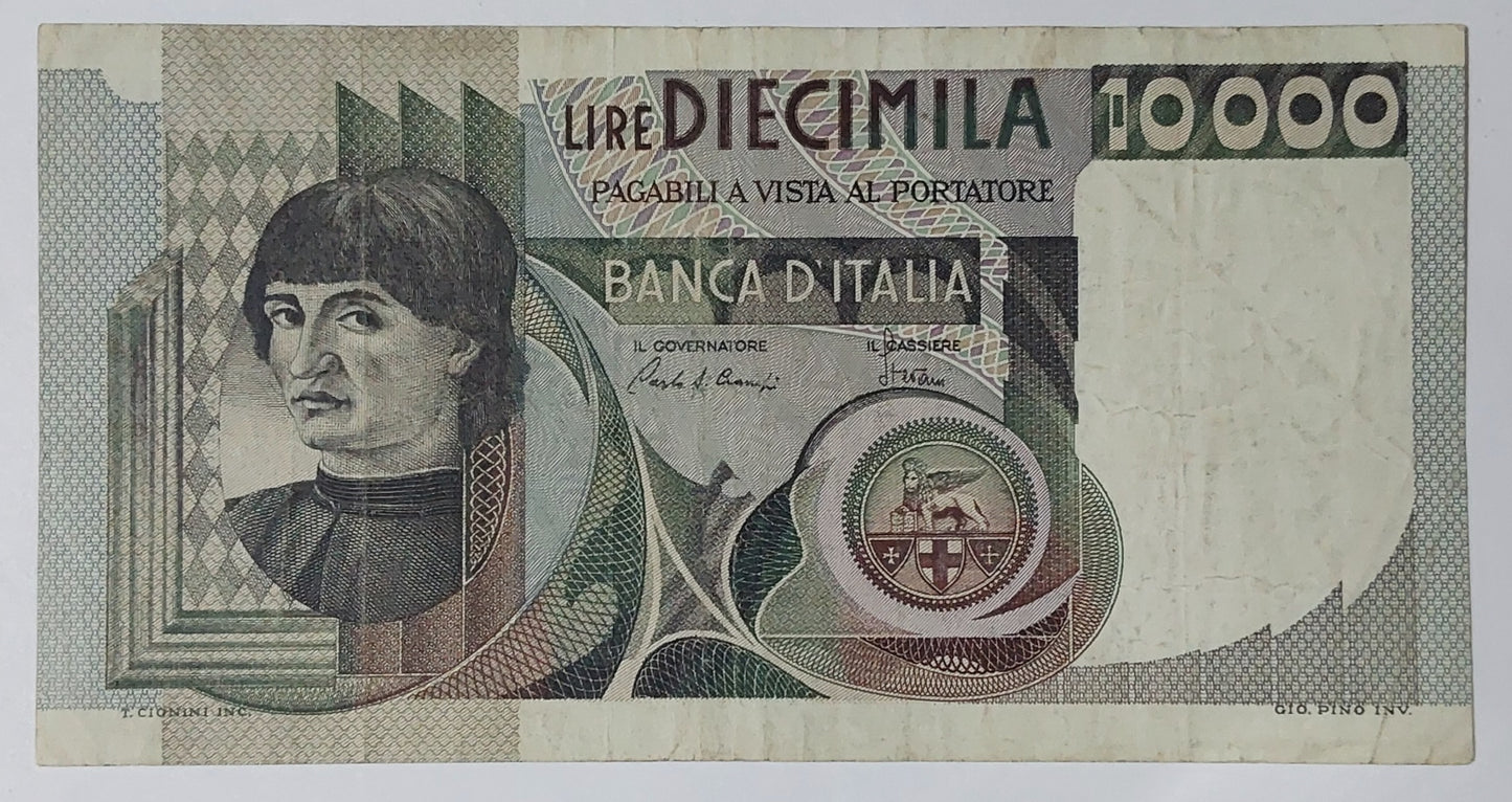 Italy 10000 Lira 1982 P106 Used note ending serial no: 602 - ZealHobbieZ