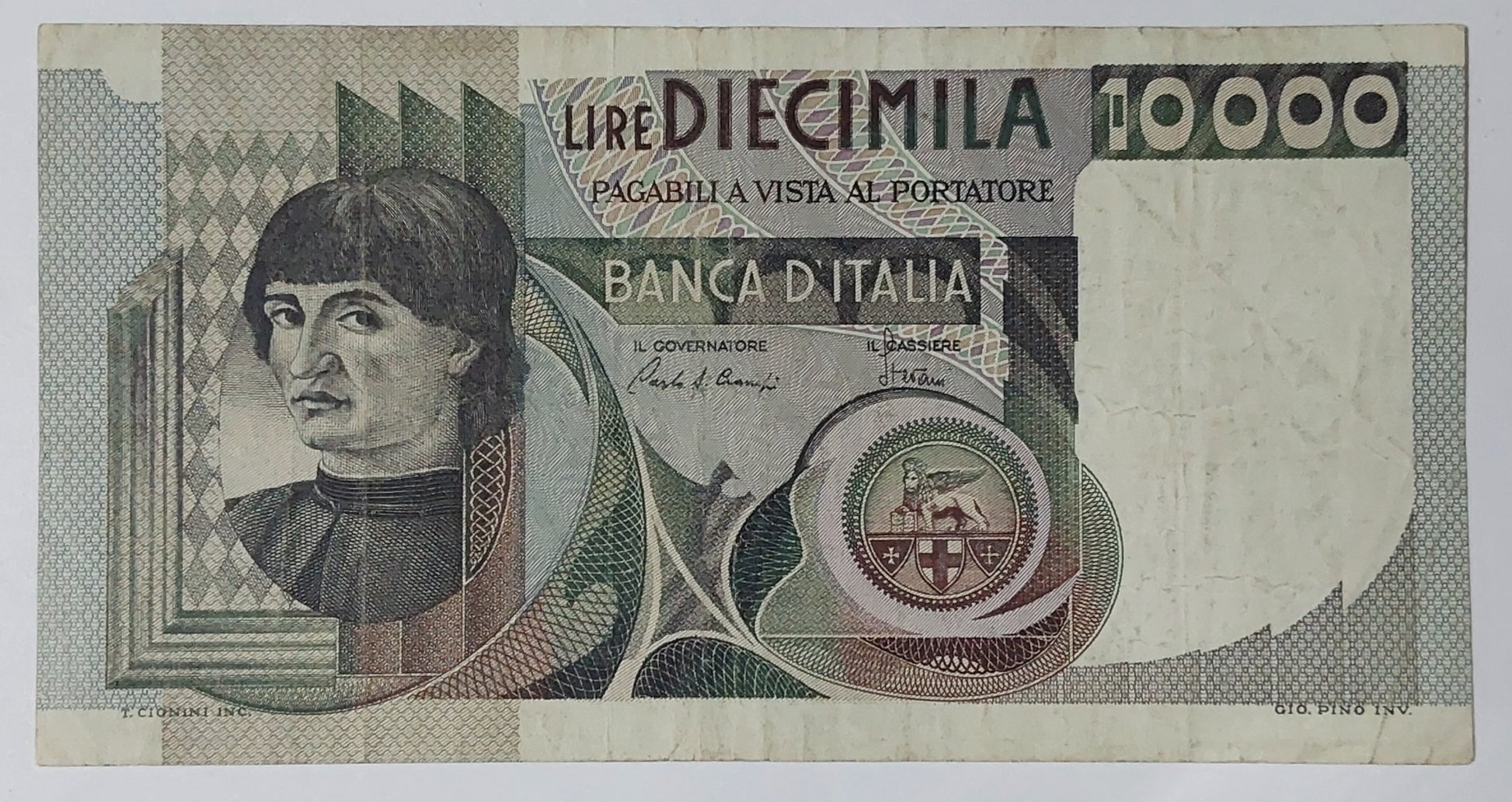 Italy 10000 Lira 1982 P106 Used note ending serial no: 602 - ZealHobbieZ