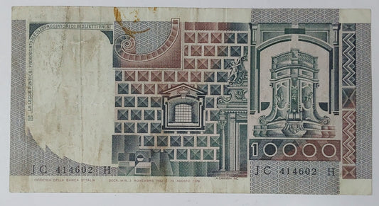 Italy 10000 Lira 1982 P106 Used note ending serial no: 602 - ZealHobbieZ