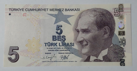 Turkey 5 Lirasi 2022 series F UNC - ZealHobbieZ