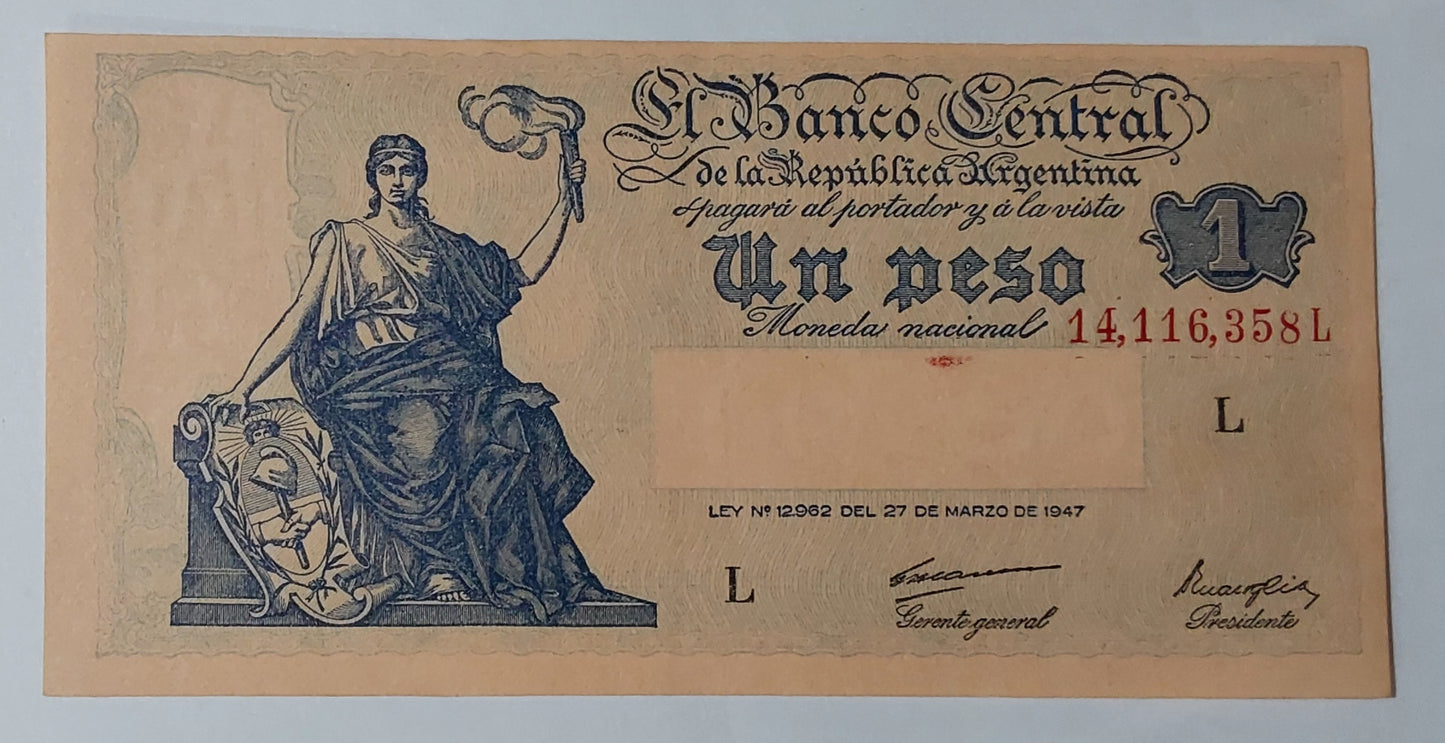 Argentina 1 Peso 1948 Banknote - aUNC P257 | World Bank note collection