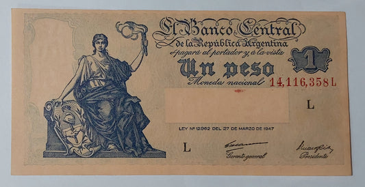 Argentina 1 Peso 1948 Banknote - aUNC P257 | World Bank note collection