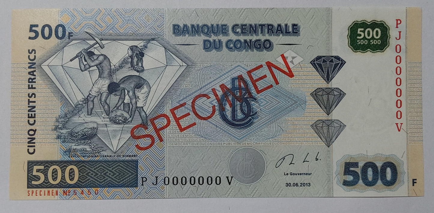 Congo 500 Francs 2013 UNC SPECIMEN - Rare Banknote for Collectors