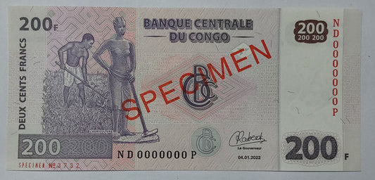Congo 200 Francs P99 2022 UNC SPECIMEN - World Bank note collection