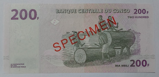 Congo 200 Francs P99 2022 UNC SPECIMEN - World Bank note collection