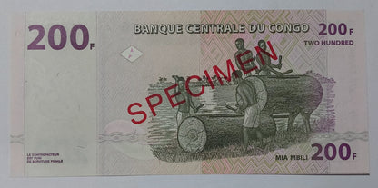Congo 200 Francs P99 2013 UNC SPECIMEN - Rare Banknote for Collectors